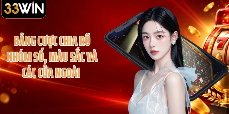 Bảng cược chia rõ nhóm số, màu sắc và các cửa ngoài